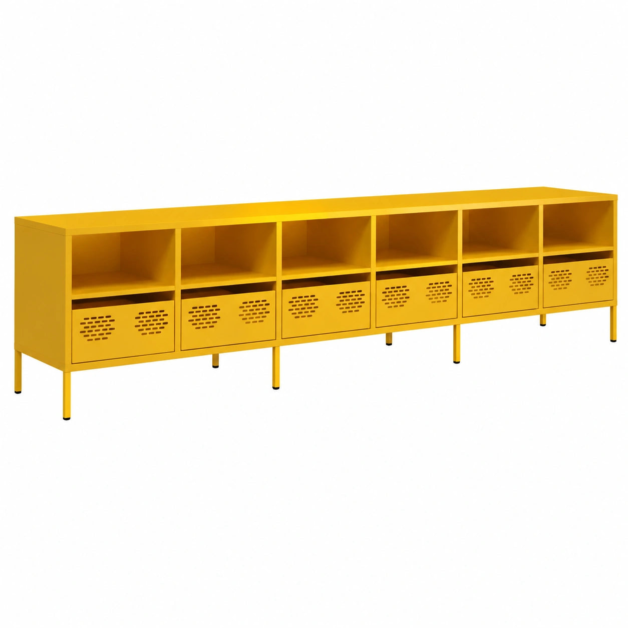 Meuble TV, en acier, coloris jaune, 202 x 39 x 43,5 cm, pour le salon