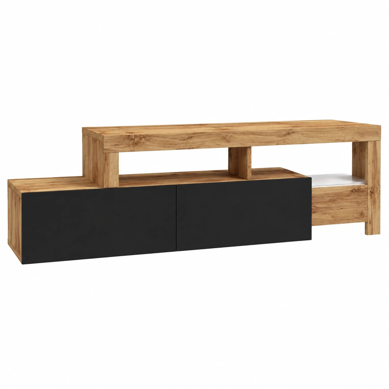 Armoire, avec éclairage LED, en chêne, coloris noir, pour la chambre