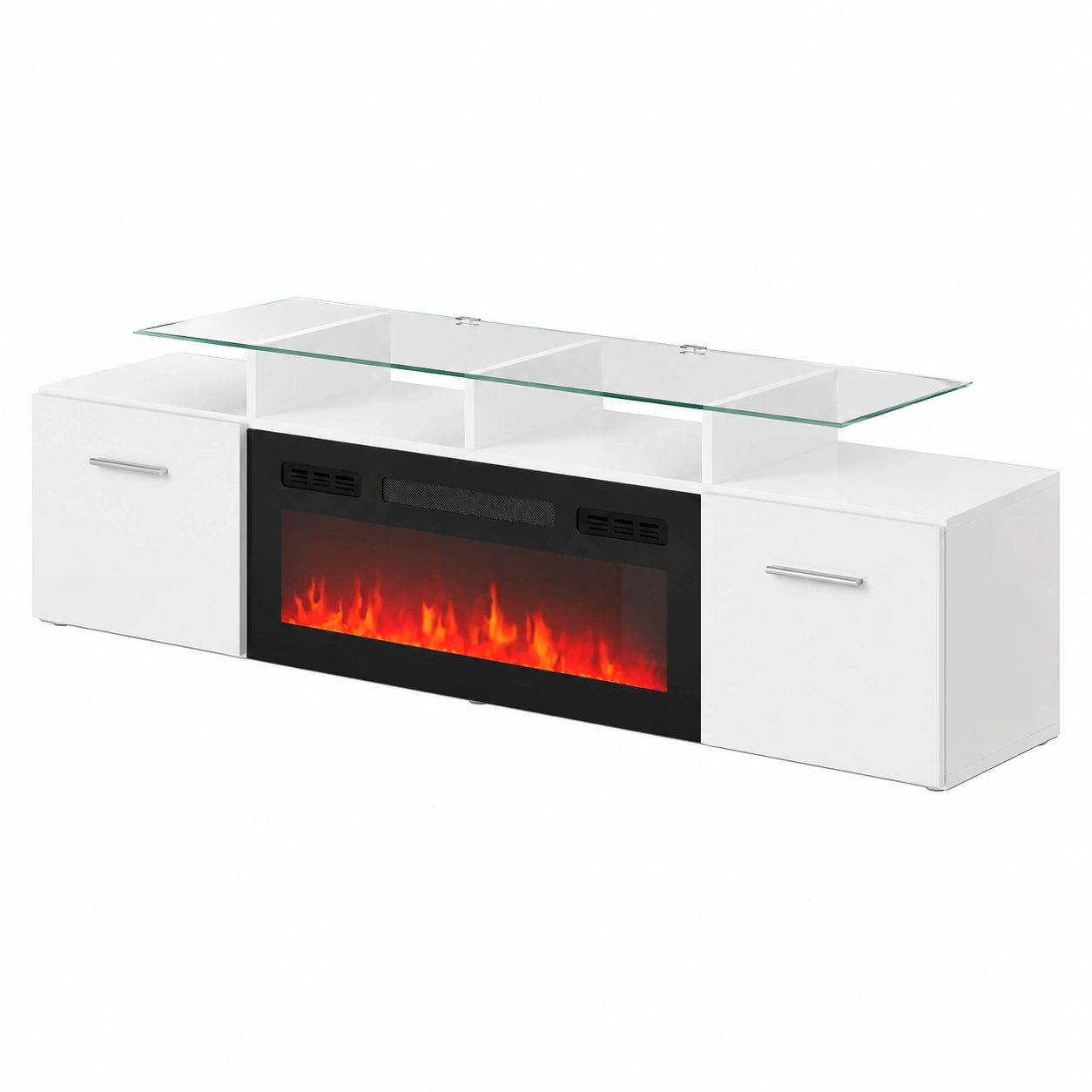 Meuble TV, en panneaux de bois, coloris blanc, pour le salon