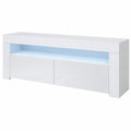 Meuble TV, avec éclairage LED, coloris blanc, 140 x 51 x 35 cm, pour le salon