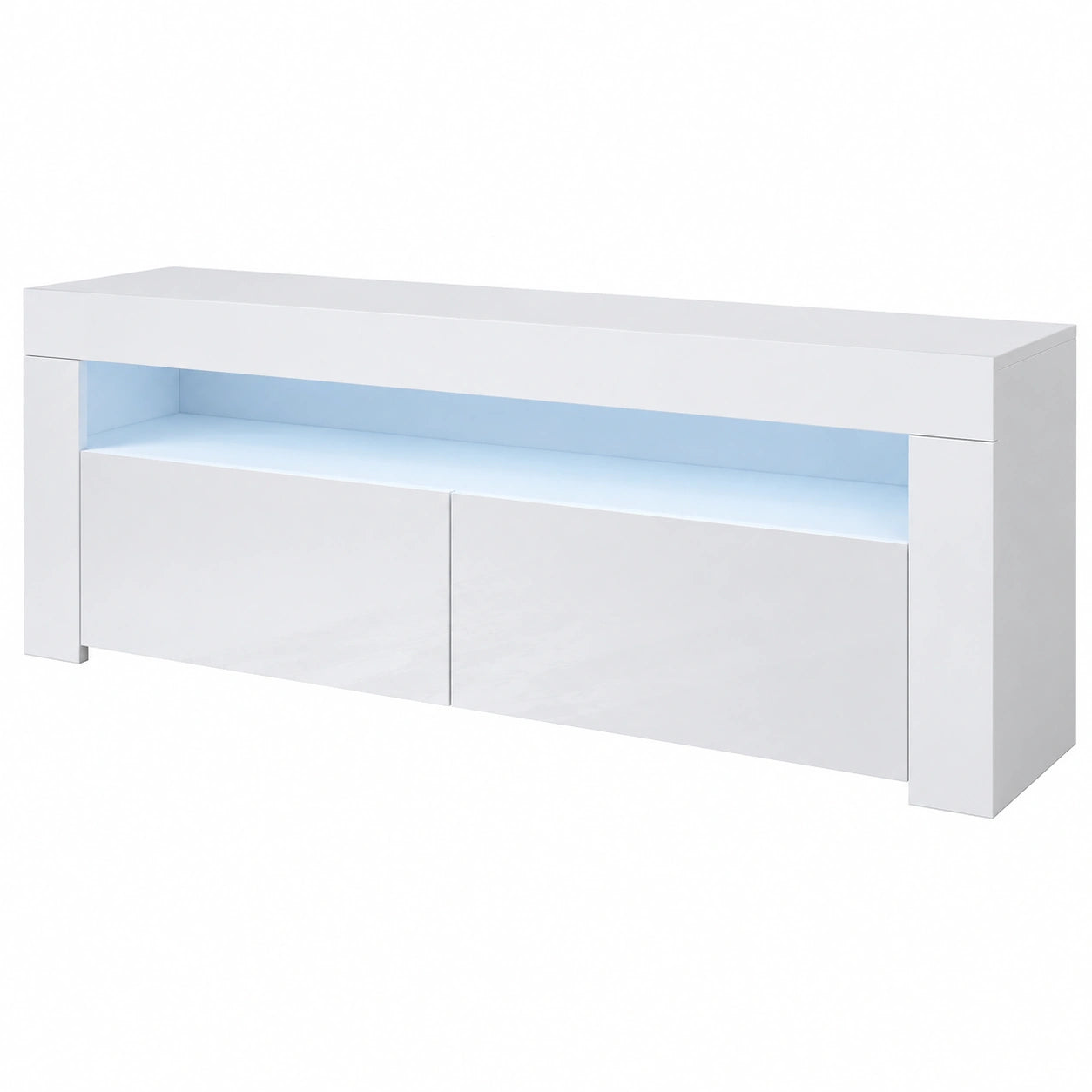 Meuble TV, avec éclairage LED, coloris blanc, 140 x 51 x 35 cm, pour le salon