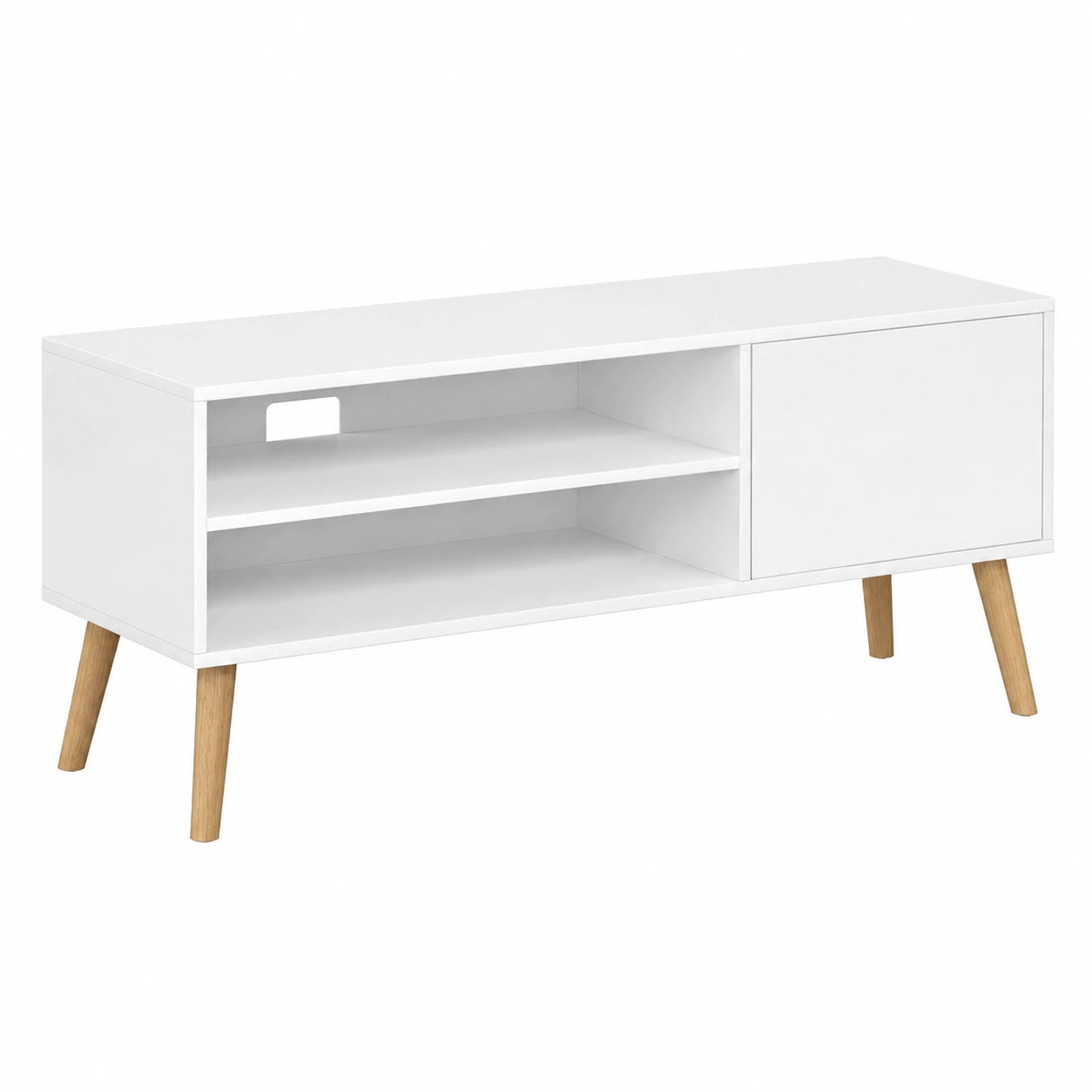 Meuble TV, avec rangement, coloris blanc, pour le salon