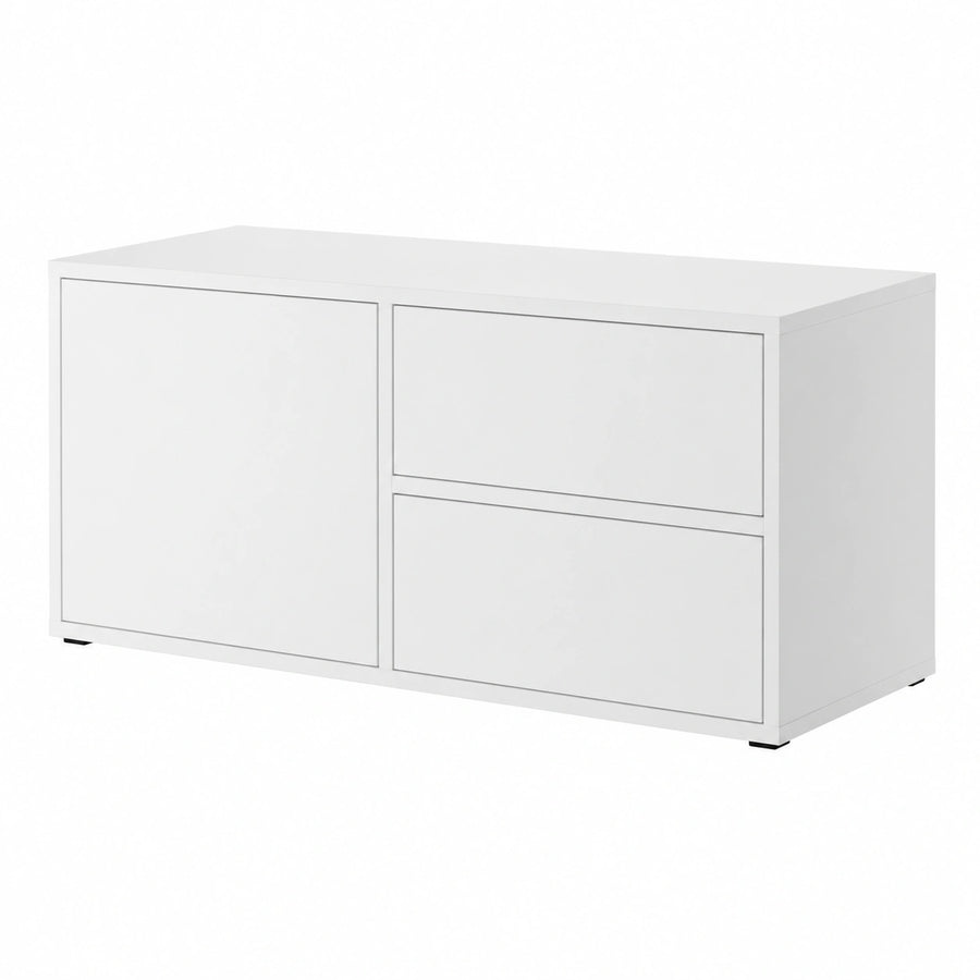 Meuble TV, avec tiroirs, avec portes, coloris blanc, pour le salon