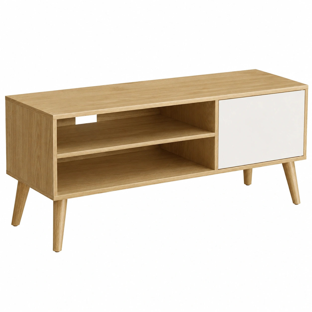 Meuble TV, avec rangement, en chêne, coloris blanc et crème, pour le salon