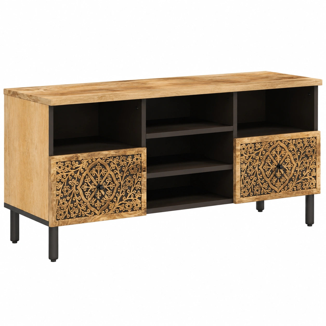 Meuble TV, avec rangement, en bois massif, 100 x 33 x 46 cm, pour le salon