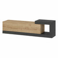 Meuble TV, en chêne et panneaux de bois, avec rangement, coloris anthracite, 150 x 30 x 39 cm, pour le salon