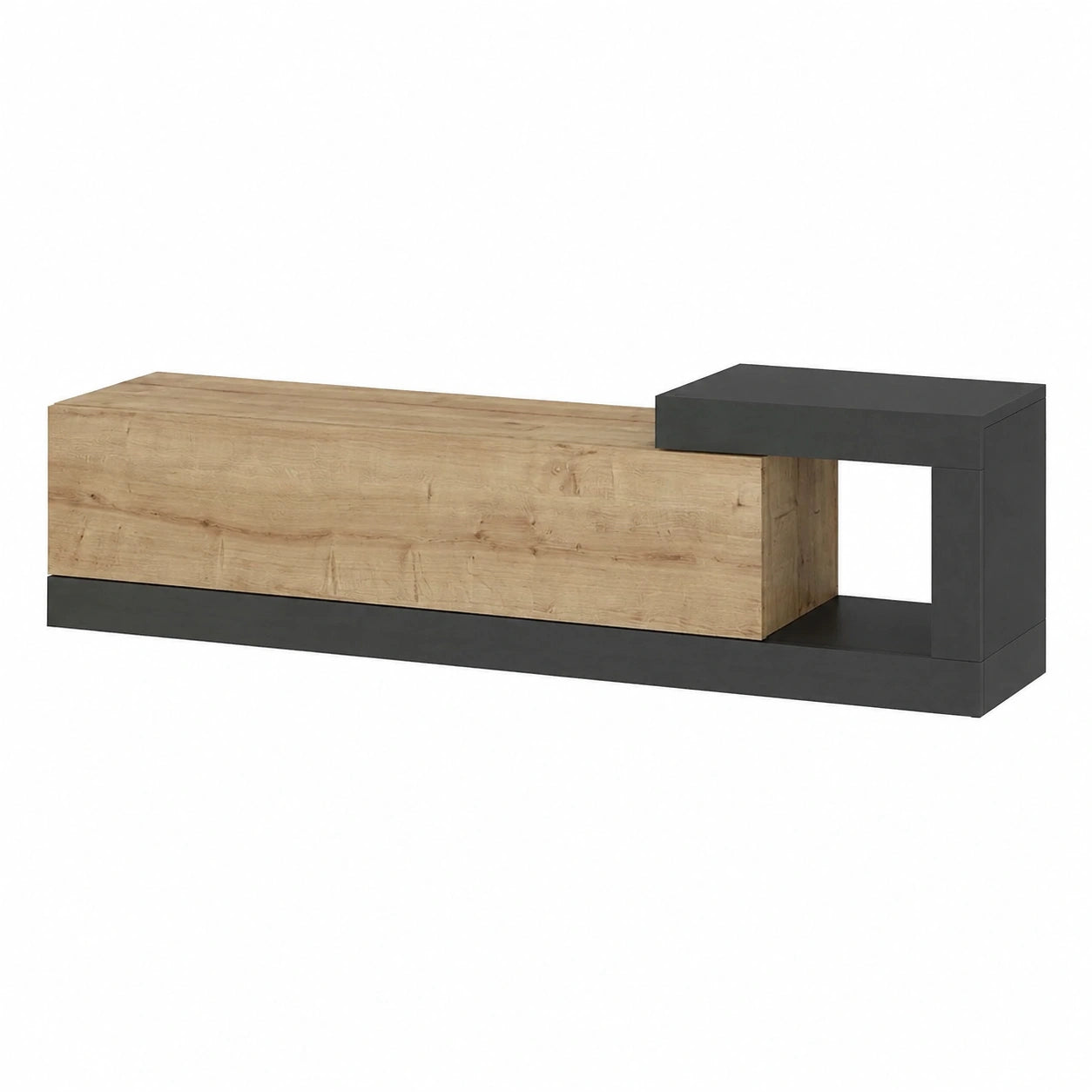 Meuble TV, en chêne et panneaux de bois, avec rangement, coloris anthracite, 150 x 30 x 39 cm, pour le salon