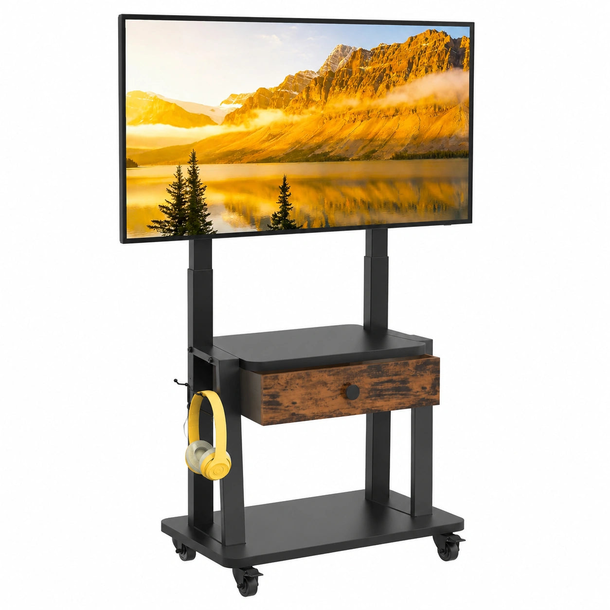 Meuble TV, réglable, avec rangement, avec tiroirs, en tissu, pour le salon