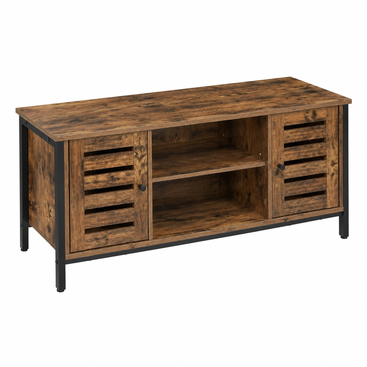 Meuble TV, avec rangement, avec étagères, avec portes, coloris noir et marron, pour le salon