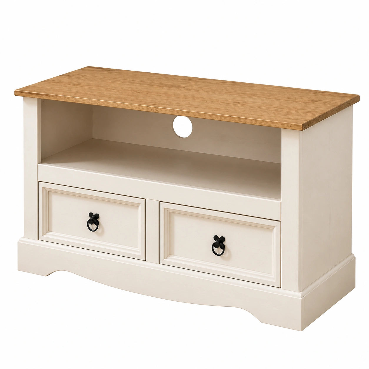 Meuble TV, avec rangement, avec tiroirs, coloris blanc et brun, 99 x 54 x 44 cm, pour le salon