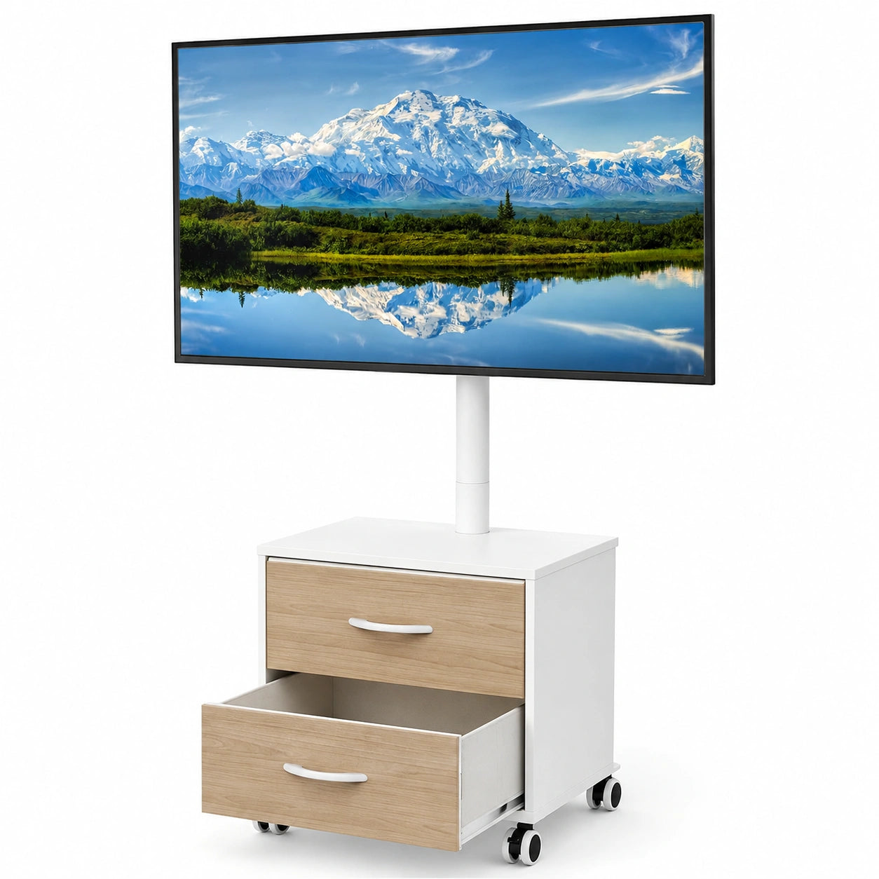 Meuble TV, réglable, avec tiroirs, sur roulettes, pour le salon